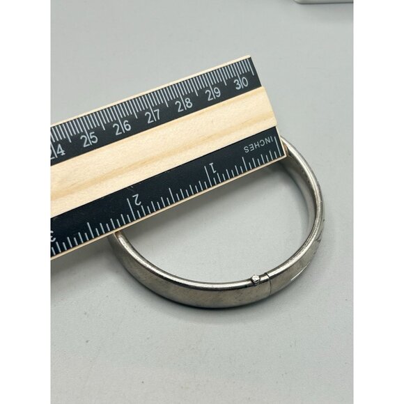 Vintage Crafmere Bracelet Sterling Silver Etched Hinged Bangle Minimalist Design - Picture 10 of 10